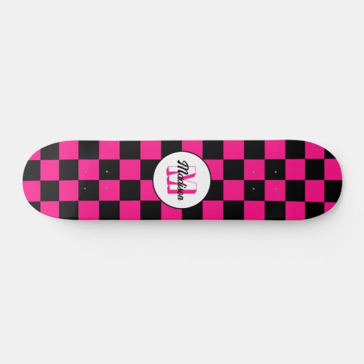 Kartierte Quadrate mit rosa, schwarz Retrogramm Skateboard (Horizontal)