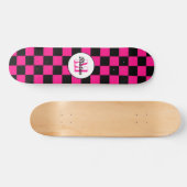 Kartierte Quadrate mit rosa, schwarz Retrogramm Skateboard (Horizontal)