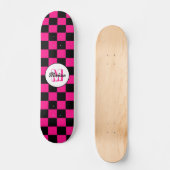 Kartierte Quadrate mit rosa, schwarz Retrogramm Skateboard (Vorderseite)