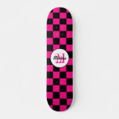 Kartierte Quadrate mit rosa, schwarz Retrogramm Skateboard (Vorne)