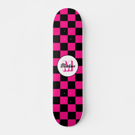 Kartierte Quadrate mit rosa, schwarz Retrogramm Skateboard (Vorne)