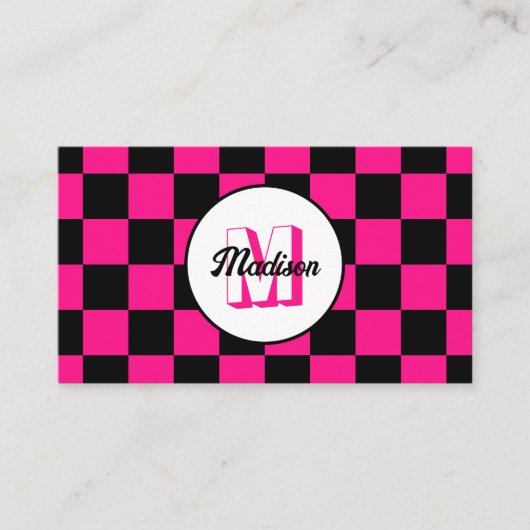 Kartierte Quadrate mit rosa, schwarz Retrogramm Visitenkarte (Vorderseite)