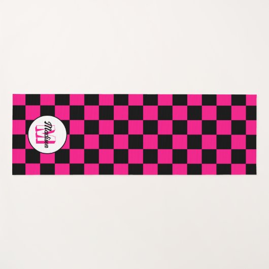 Kartierte Quadrate mit rosa, schwarz Retrogramm Yogamatte (Vorderseite (Horizontal))