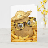 Kartoffel mit Strohhut und Spaß Karte (Gelbe Blume)