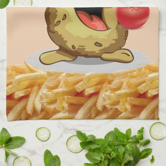 Kartoffel, Pommes frites, Ketschup, Handtuch Küche (Gefaltet)
