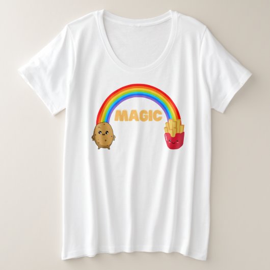 Kartoffeln, die sich mit einem Regenbogen auf Chip Große Größe T-Shirt (Design vorne)