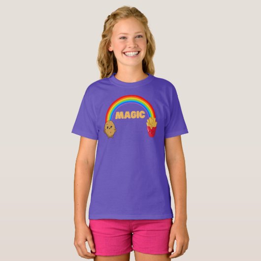 Kartoffeln, die sich mit einem Regenbogen auf Chip T-Shirt (Vorne ganz)