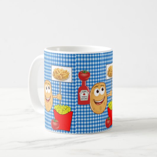Kartoffeln, Pommes frites, Ketchup Karierte Tasse (Vorderseite Links)