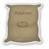 Kartoffelsack mit humorvollen Aufbewahrungshinweis Aufkleber (Vorderseite)