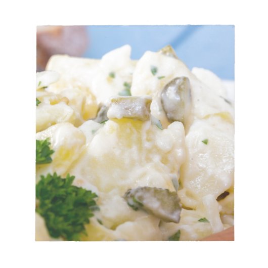 Kartoffelsalat mit Wurst und Senf Notizblock (Vorderseite)