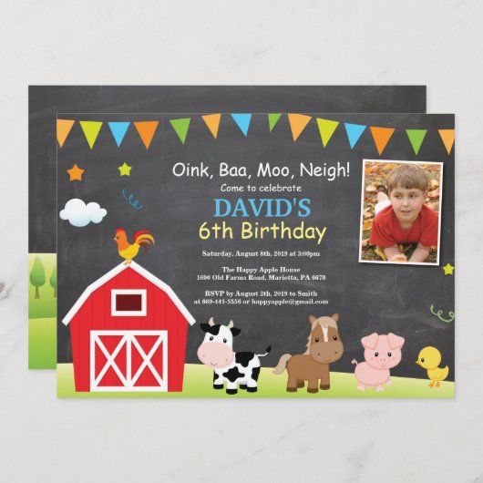 Karton Farm Birthday Invasion Barnyard Party Einladung (Vorne/Hinten)