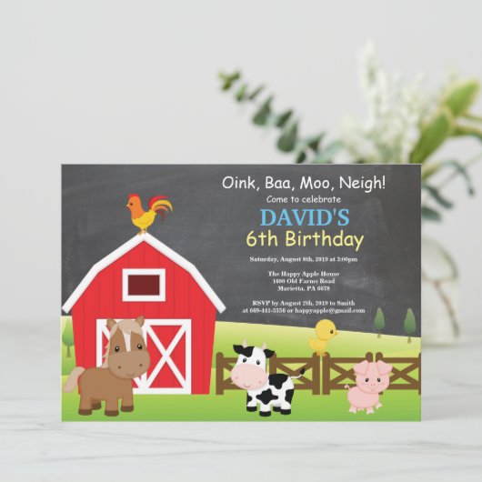 Karton Farm Geburtstag Einladung Barnyard Party (Stehend Vorderseite)