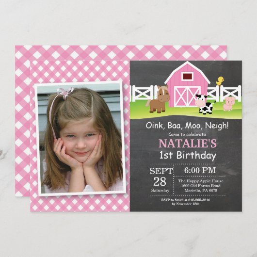 Karton Farm Geburtstag Einladung Barnyard Party (Vorne/Hinten)