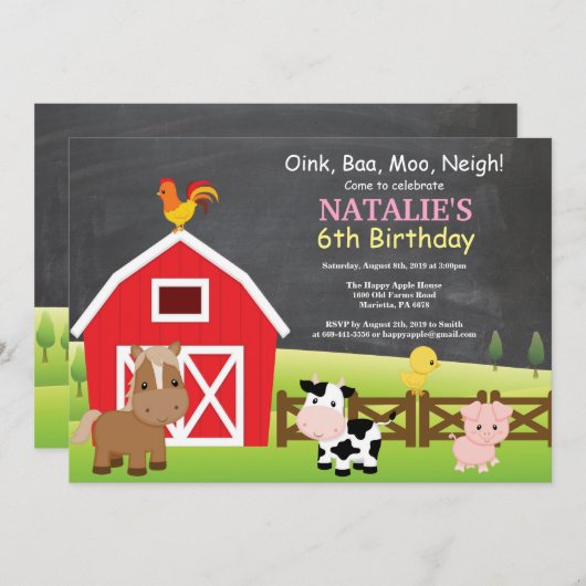 Karton Farm Geburtstag Einladung Barnyard Party (Vorne/Hinten)