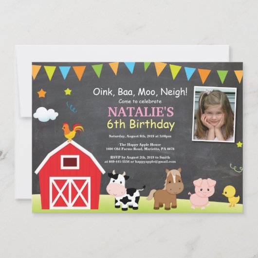 Karton Farm Geburtstag Einladung Barnyard Party (Vorderseite)
