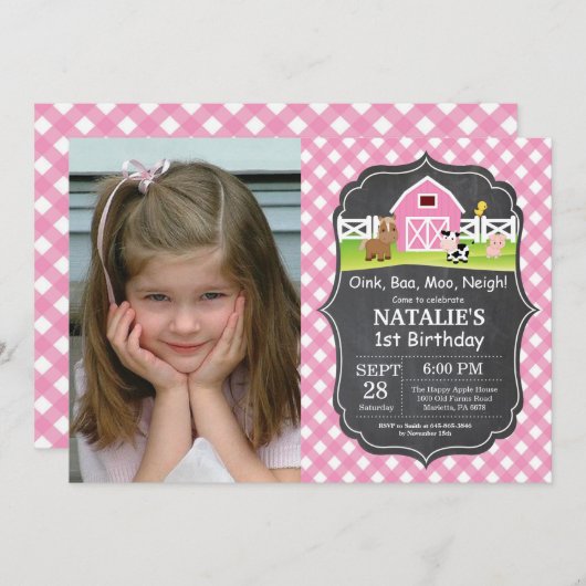 Karton Farm Geburtstag Einladung Barnyard Party (Vorne/Hinten)