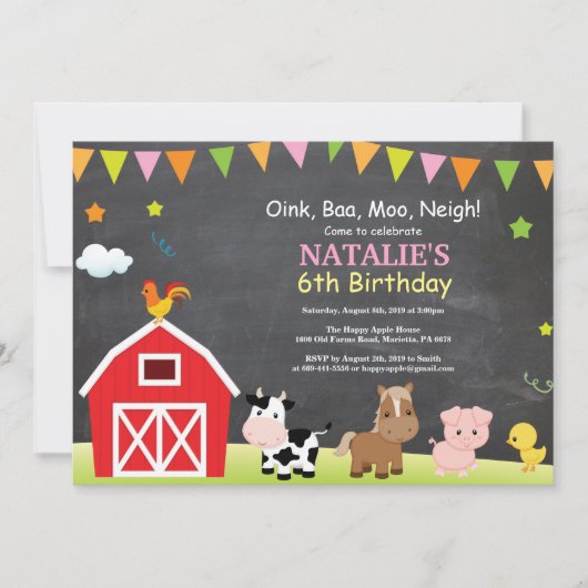 Karton Farm Geburtstag Einladung Barnyard Party (Vorderseite)