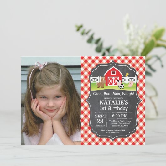 Karton Farm Geburtstag Einladung Barnyard Party (Stehend Vorderseite)
