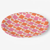 Karton-Herzen in Rosa, Orange und Creme Pappteller (Schrägansicht)