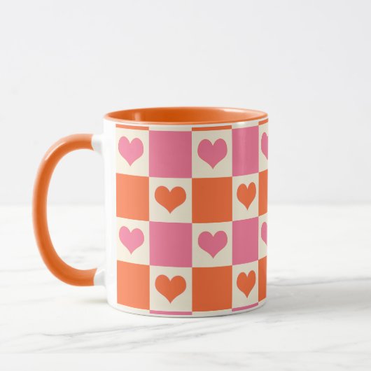 Karton-Herzen in Rosa, Orange und Creme Tasse (Links)