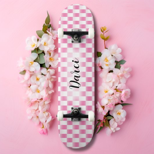 Karton Rosa Girly Retro Checkname Skateboard
