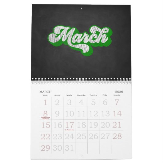 Karton-Typografie Kalender (Mär 2026)