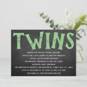 Karton Typografie Neutral Twins Baby Dusche Einladung (Stehend Vorderseite)