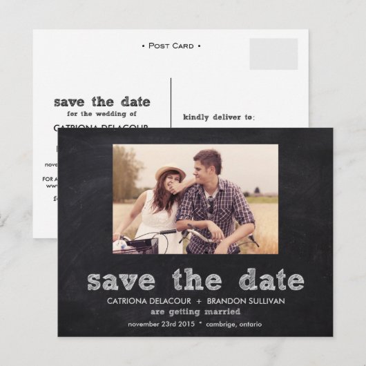 Karton Typografie Save the Date Postkarte (Vorne/Hinten)