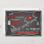 Karton Typografie Weihnachtsfeierliche Party Einla Einladung<br><div class="desc">Karton Typografie Weihnachten Party Einladung. Eine atemberaubende Weihnachtsfeier in Kalkboard, weiß und rot. Atemberaubende und kreative Typografie wird verwendet, um den Weihnachtsmann und Rentiere zu beglückwünschen, die auf dieser Urlaubseinladung einen Schlitten nach oben ziehen. Ein großartiger Chalkboard-Hintergrund in Grays, der wirklich die weißen und roten Farben der Seite ! Der...</div>