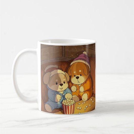 Kartoonhunde Welpen mit Popcorn Kaffeetasse (Links)