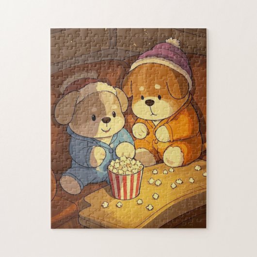 Kartoonhunde Welpen mit Popcorn Puzzle (Vertikal)