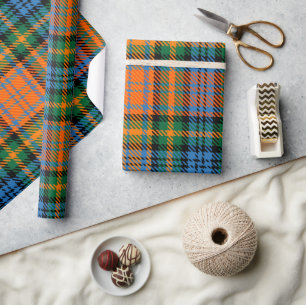 Karuiertes Blau Orange Grün Rustikal Plaid Geschenkpapier