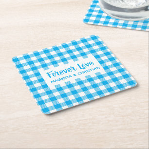 Karuiertes Muster Blau Weiß Gingham Karo Hochzeit Rechteckiger Pappuntersetzer