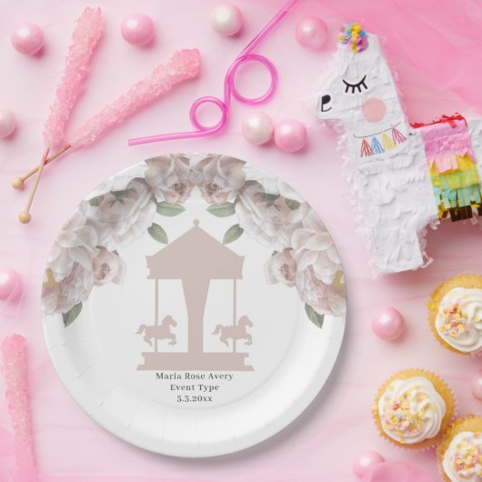 Karussell floral Soft Pink Personalisiert Pappteller (Party)