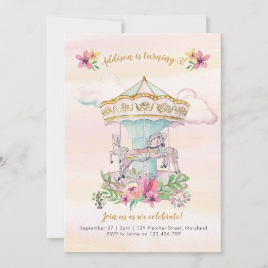 Karussell-Geburtstags-Party Einladung (Vorderseite)