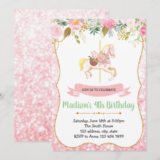 Karussell-Geburtstagsfeier Einladung (Vorne/Hinten)