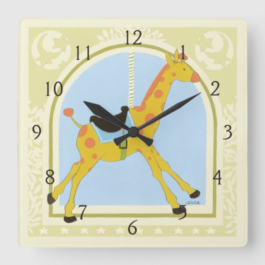 Karussell-Giraffe bis Juni Heidekraut Vess Quadratische Wanduhr (Vorderseite)