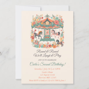 Karussell Karneval 2 Geburtstag Einladung