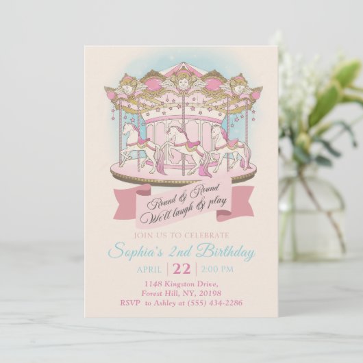 Karussell Karneval Geburtstagseinladung Einladung (Stehend Vorderseite)