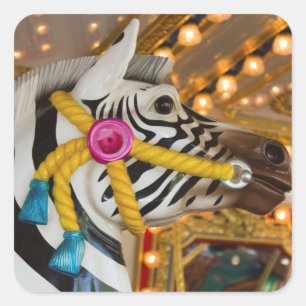Karussell Karussellritt Zebrastreifen Pferd Foto Quadratischer Aufkleber