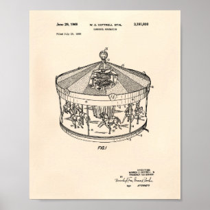 Karussell-Mechanismus 1965 Patentkunst Alte Papier Poster
