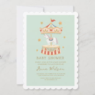 Karussell Pastell-Sagegrün Süße Babyparty Einladung