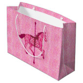 Karussell Pferd - Fuchsia Pink Große Geschenktüte (Rückseite Schrägansicht)