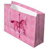 Karussell Pferd - Fuchsia Pink Große Geschenktüte (Vorderseite Schrägansicht)
