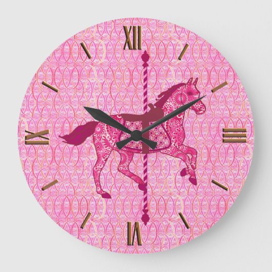 Karussell Pferd - Fuchsia Pink Große Wanduhr (Vorderseite)