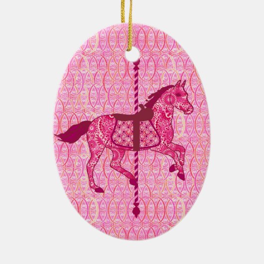 Karussell Pferd - Fuchsia Pink Keramik Ornament (Hinten)