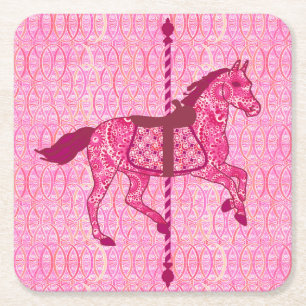Karussell Pferd - Fuchsia Pink Rechteckiger Pappuntersetzer