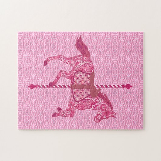 Karussell Pferd, Fuchsia und Light Pink Puzzle (Horizontal)