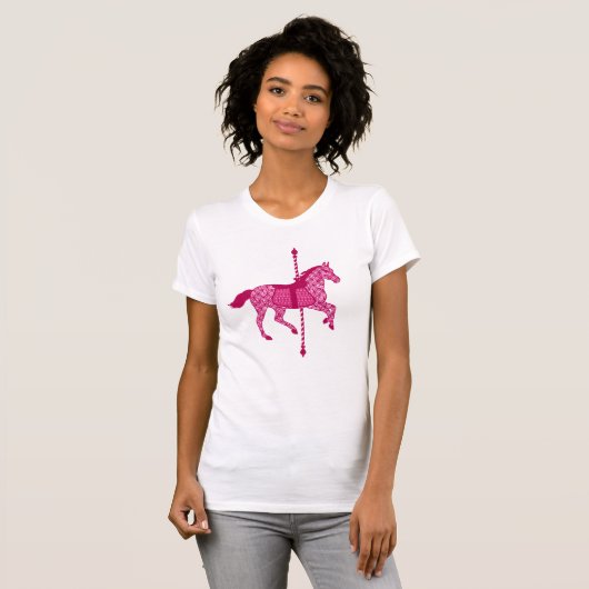 Karussell Pferd in Fuchsia Pink und Burgund T-Shirt (Vorne ganz)