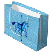 Karussell-Pferd - Kobalt-und Himmel-Blau Große Geschenktüte (Vorderseite Schrägansicht)